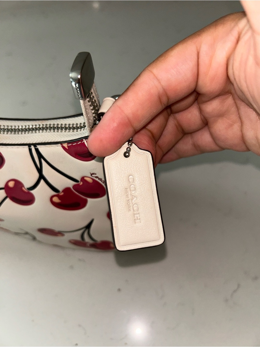 COACH Cherry Print Leather Shoulder Bag in Cream and Red - Picture 2 of 4